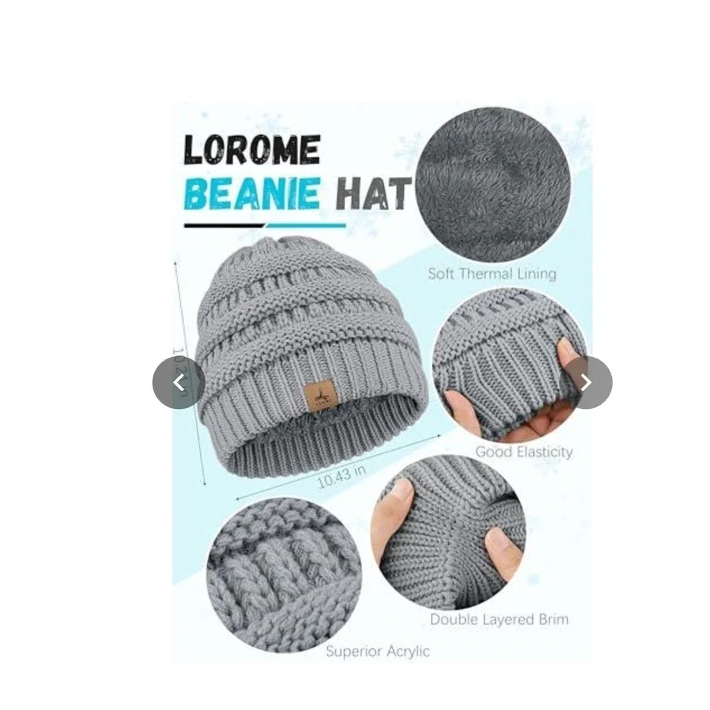 LOROME 3pc Winter Beanie Hat Scarf and Touchscreen Gloves Set Grey NWOT